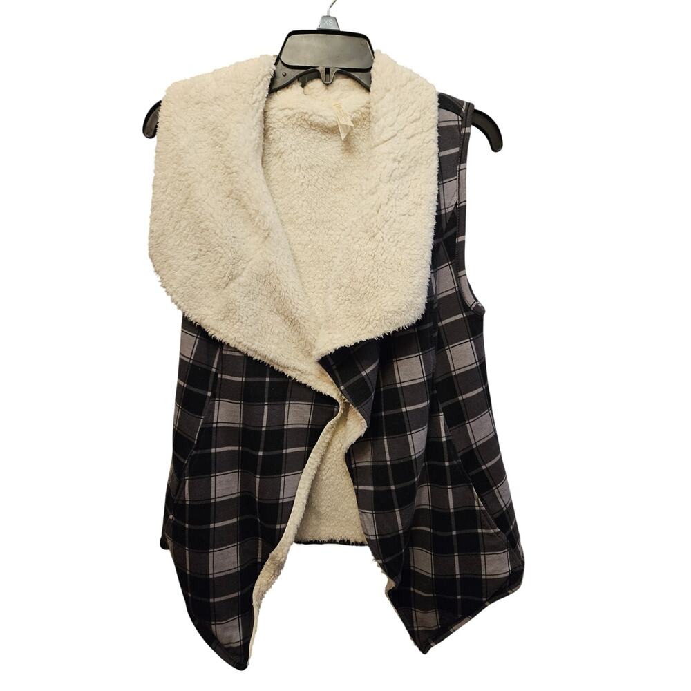 Matilda Jane buffalo plaid open front vest sherpa fleece Size XS